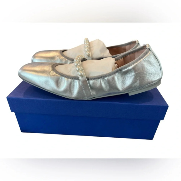 NIB Stuart Weitzman Goldie Ballet Flats in Metallic Silver size 11 - Picture 4 of 8